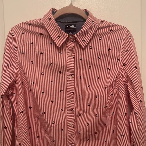NWT IZOD Red White Blue Nautical Anchor Boating Button Down Shirt Size Large - Picture 3 of 10